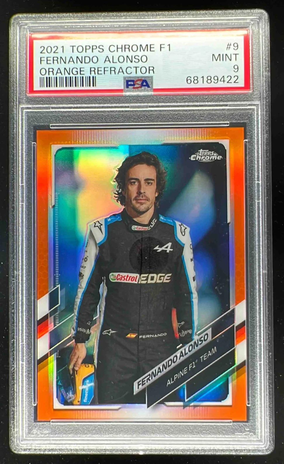 2021 Topps Chrome Formula 1 Orange Refractor #9 Fernando Alonso /25 PSA 9