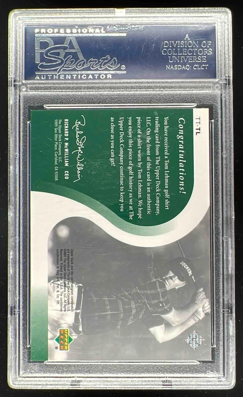 2001 Upper Deck Tour Threads #TT-TL Tom Lehman PSA 4 - Image 2