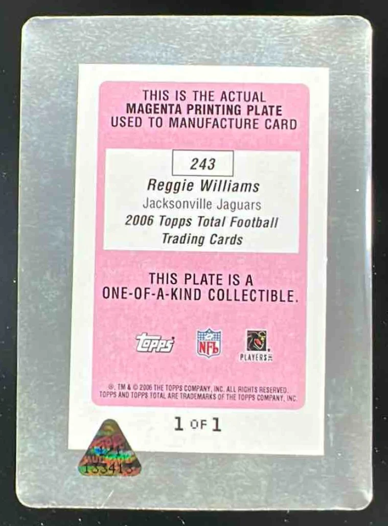 2006 Topps Total Printing Plates Magenta #243 Reggie Williams 1/1 - Image 2