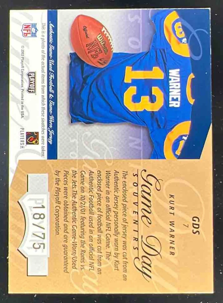 2003 Playoff Honors Game Day Souvenirs Silver #GDS7 Kurt Warner /75 - Image 2
