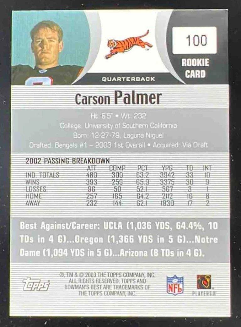 2003 Bowman 's Best #100 Carson Palmer RC - Image 2