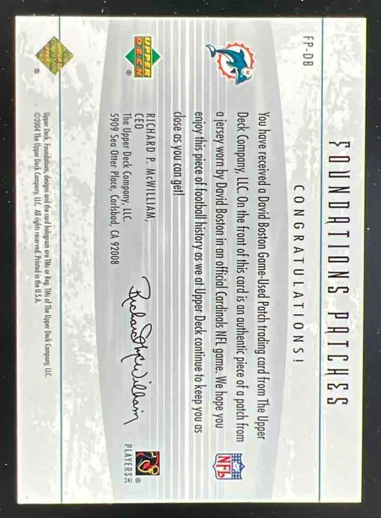 2004 Upper Deck Foundations Foundations Patches #FP-DB David Boston - Image 2