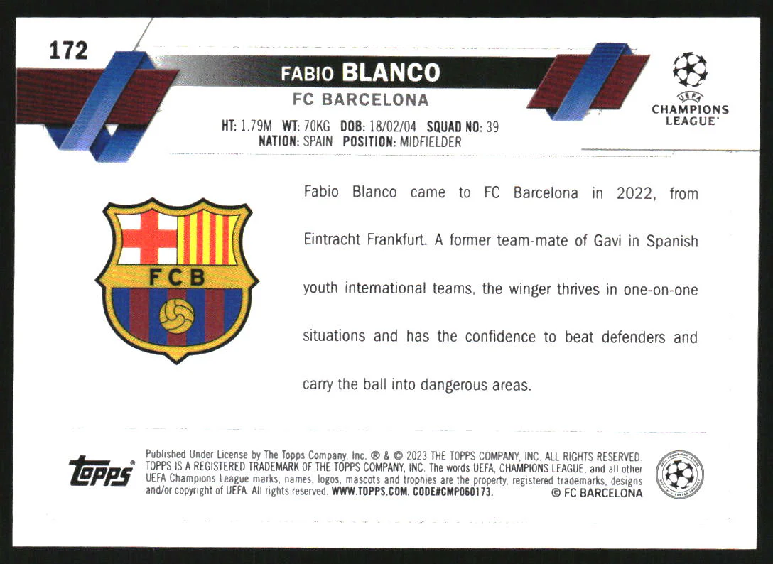 2022-23 Topps Chrome UEFA Club Competitions Red Gold Seismic Fabio Blanco RC - Image 2