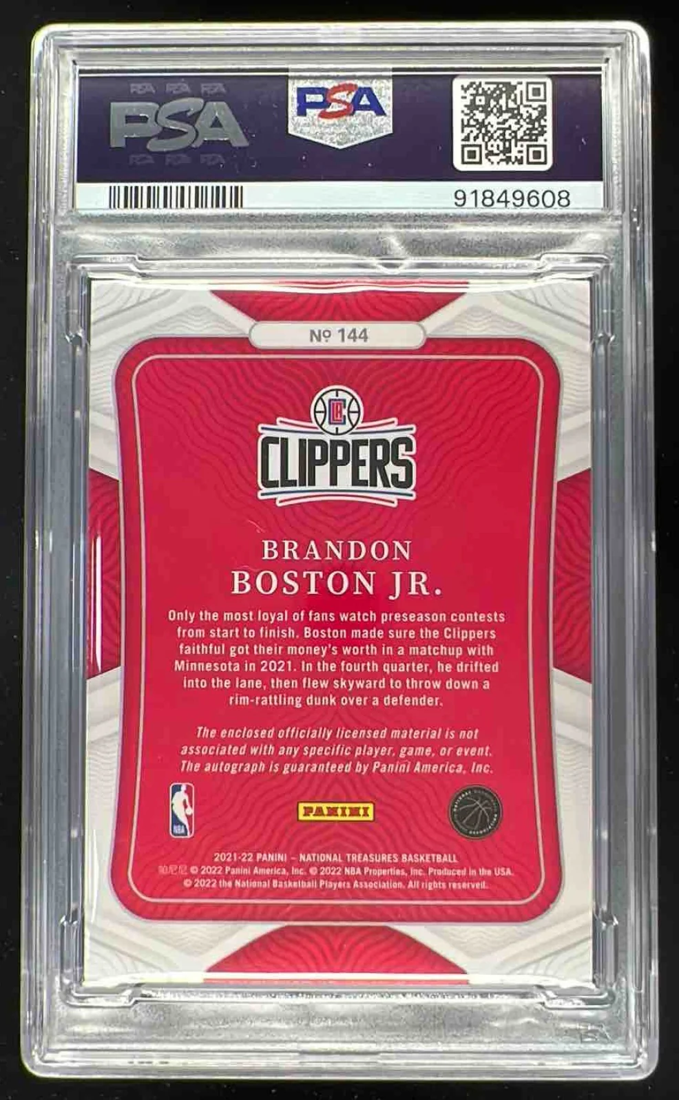2021 National Treasure Rookie Patch Bronze Brandon Boston Jr. RC Auto /49 PSA 10 - Image 2