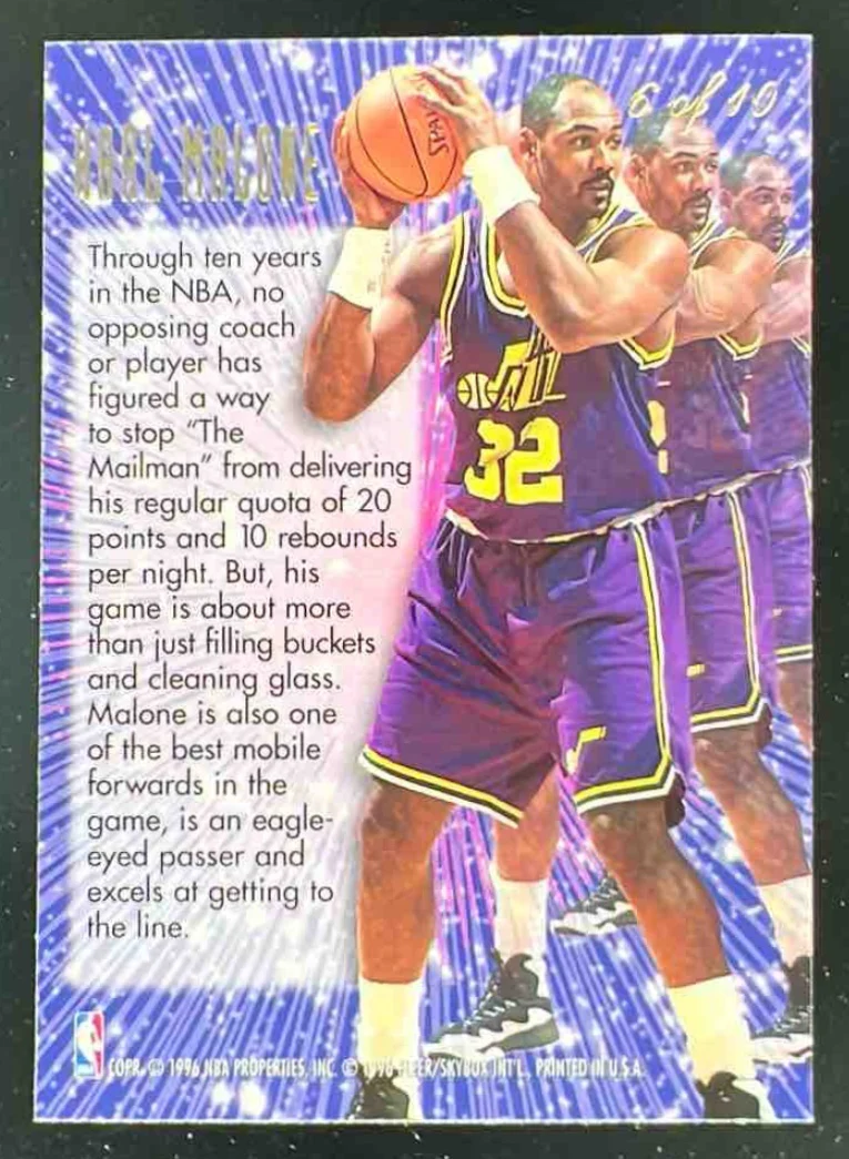 1995-96 Fleer Flair New Heights #6 Karl Malone - Image 2