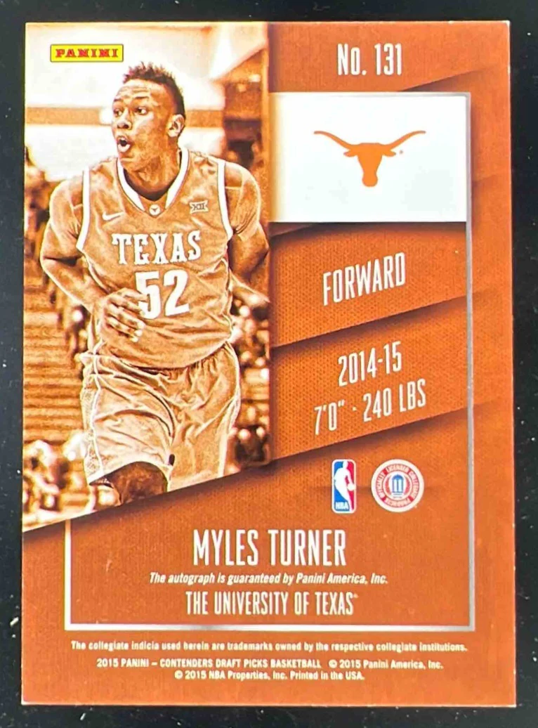 2015-16 Panini Contenders Draft Picks #131a Myles Turner RC Auto - Image 2