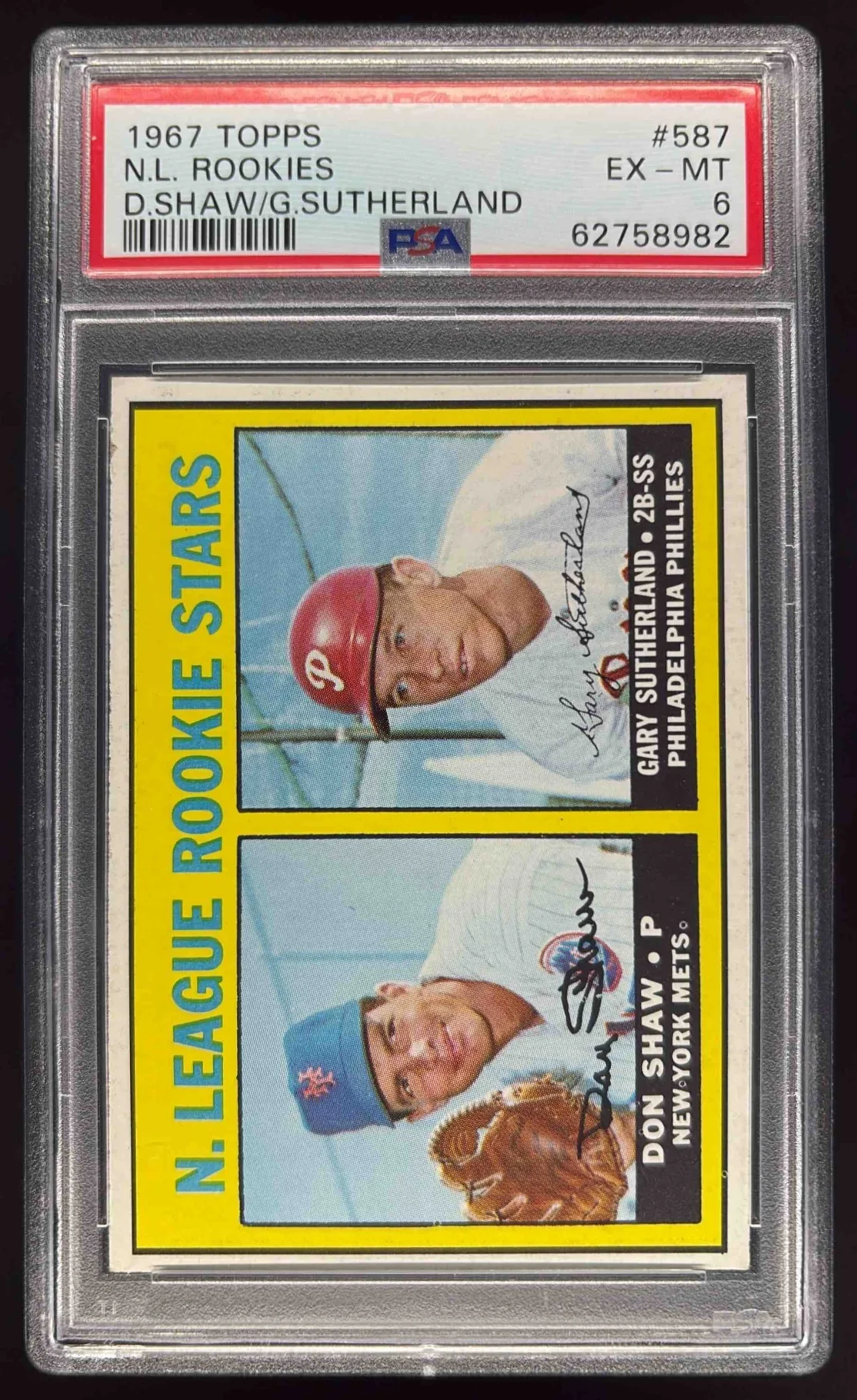 1967 Topps #587 N. League Rookie Stars (Don Shaw Gary Sutherland) RS, RC PSA 6