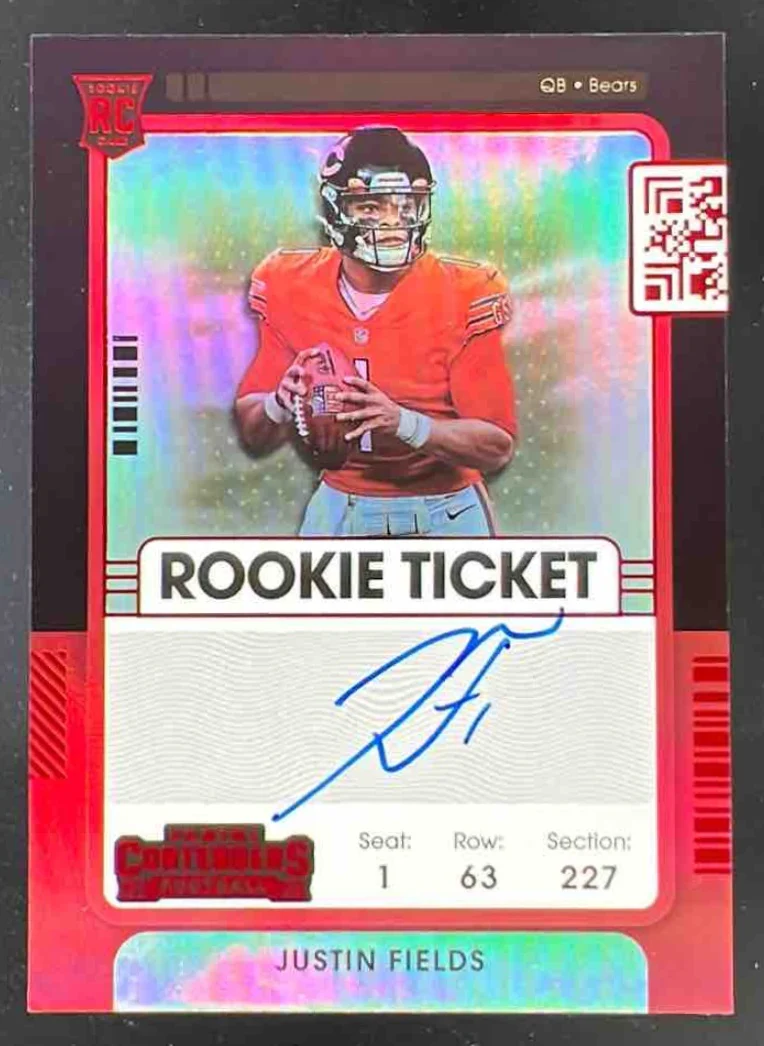 2021 Panini Contenders Red Zone Ticket #108 Justin Fields SP Autograph RC Auto