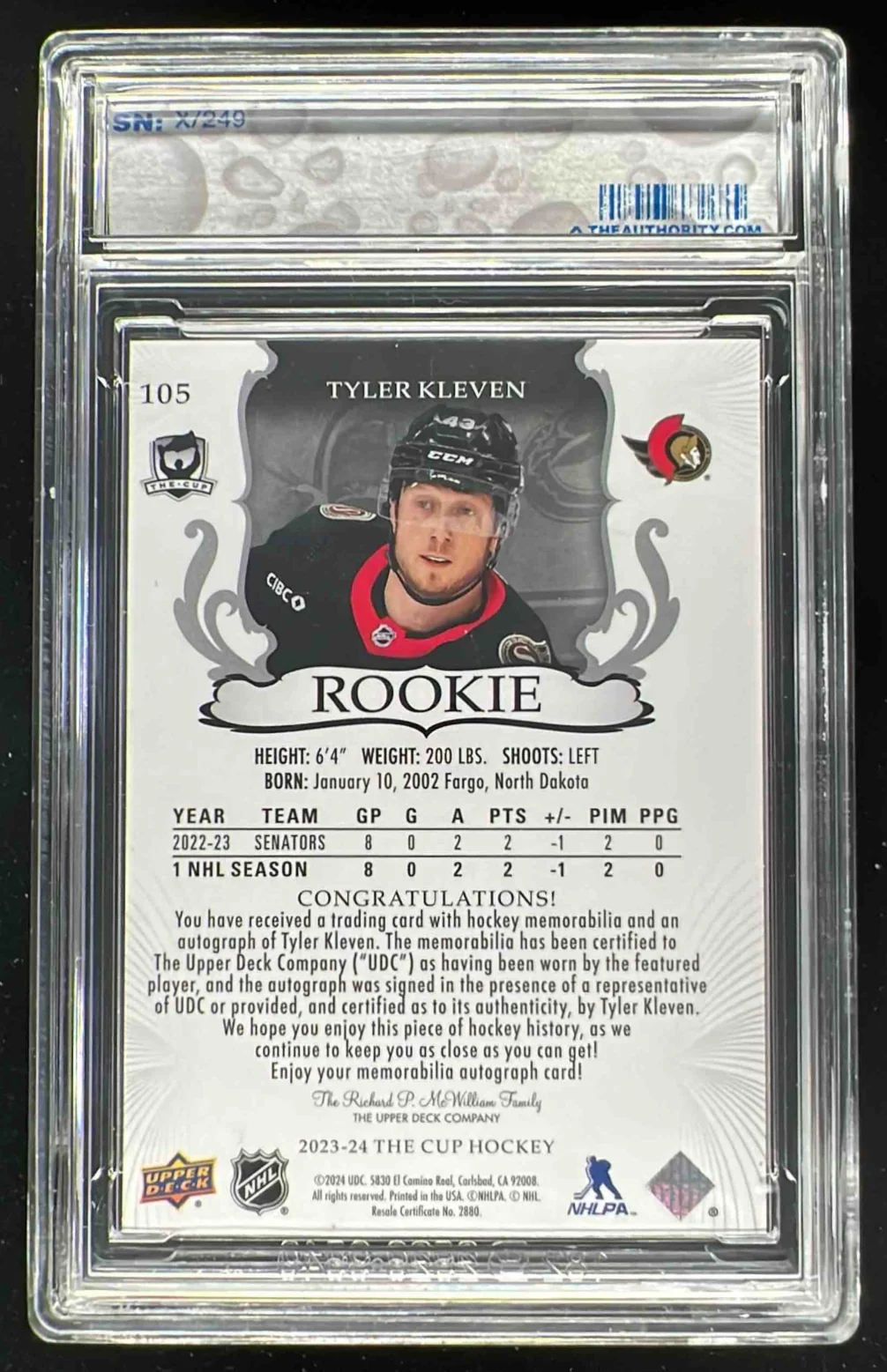 2023-24 The Cup #105 Tyler Kleven Rookie Patch Auto Autograph Auto /249 - Image 2