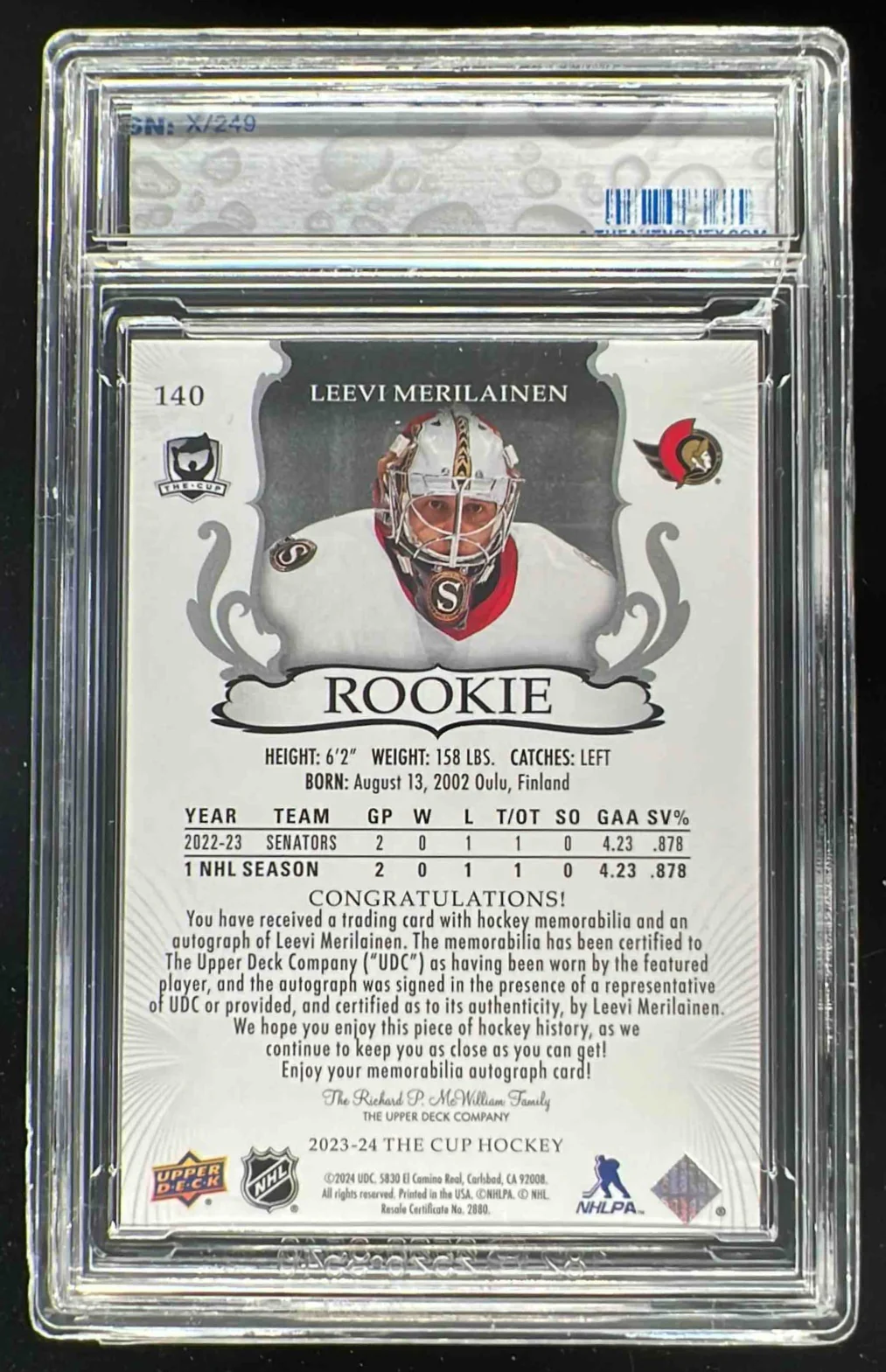 2023-24 The Cup #140 Leevi Merilainen Rookie Patch Auto Autograph Auto /249 - Image 2