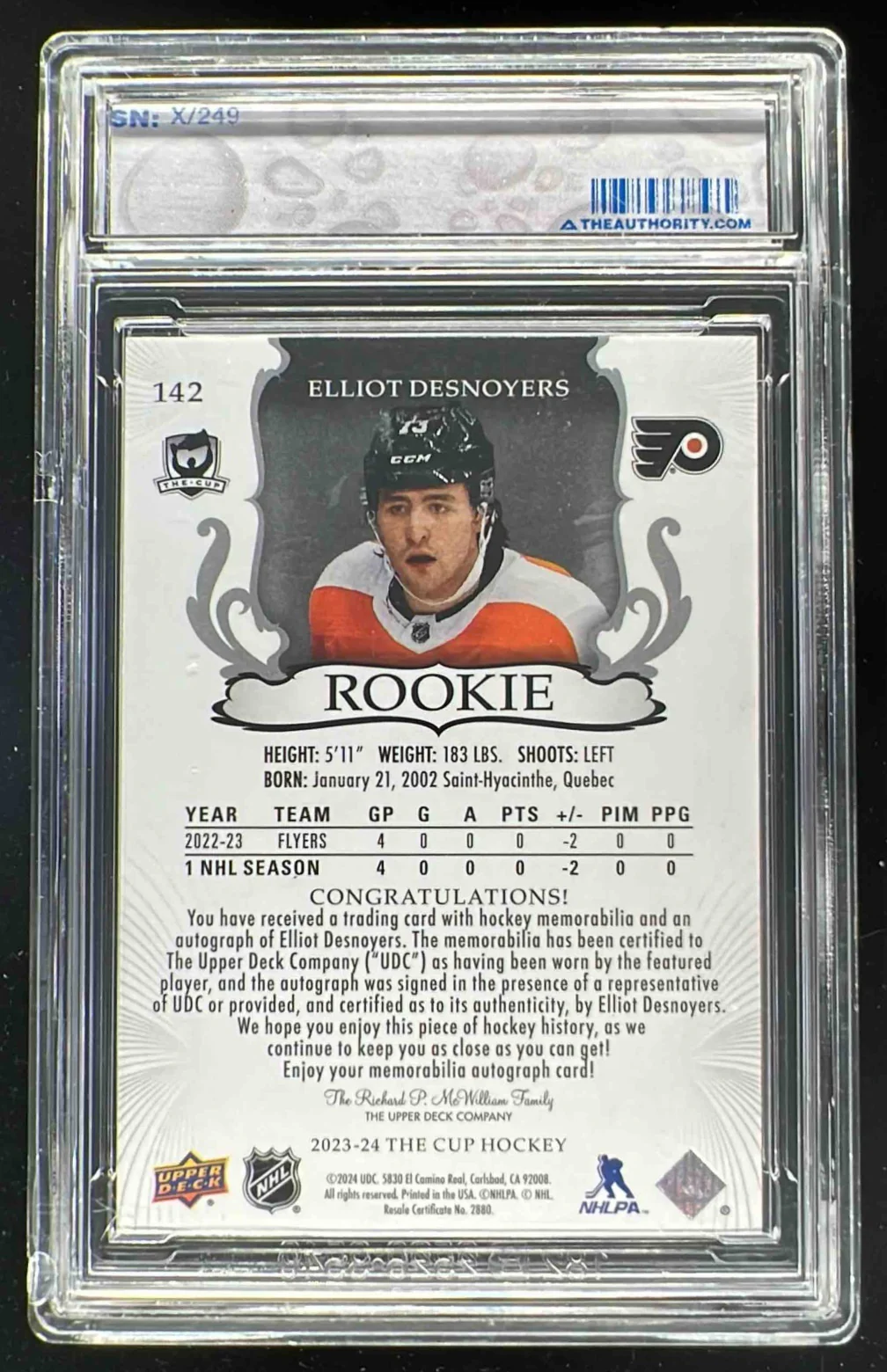2023-24 The Cup #142 Elliot Desnoyers Rookie Patch Auto Autograph Auto /249 - Image 2