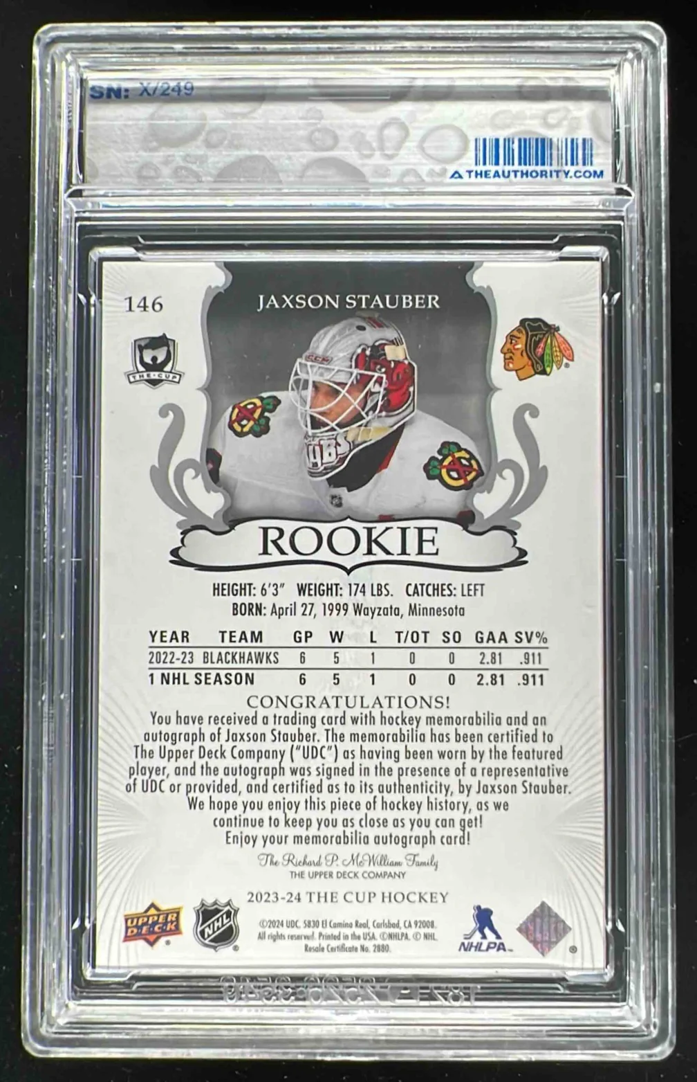 2023-24 The Cup #146 Jaxson Stauber Rookie Patch Auto Autograph Auto /249 - Image 2