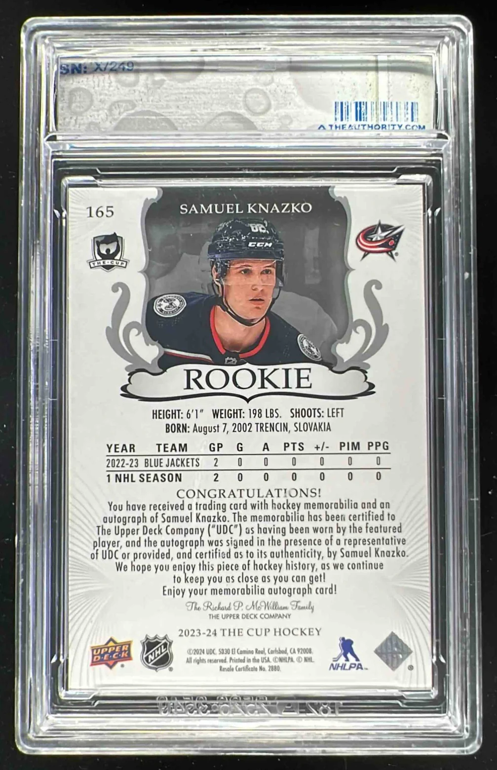 2023-24 The Cup #165 Samuel Knazko Rookie Patch Auto Autograph Auto /249 - Image 2