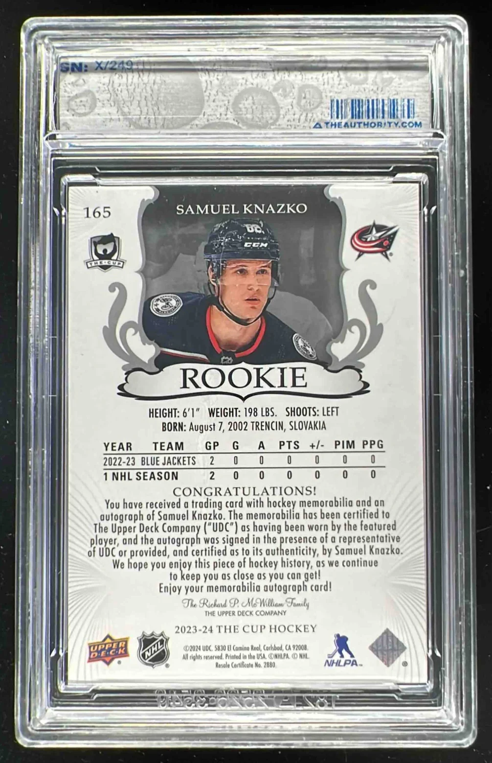 2023-24 The Cup #165 Samuel Knazko Rookie Patch Auto Autograph Auto /249 - Image 2