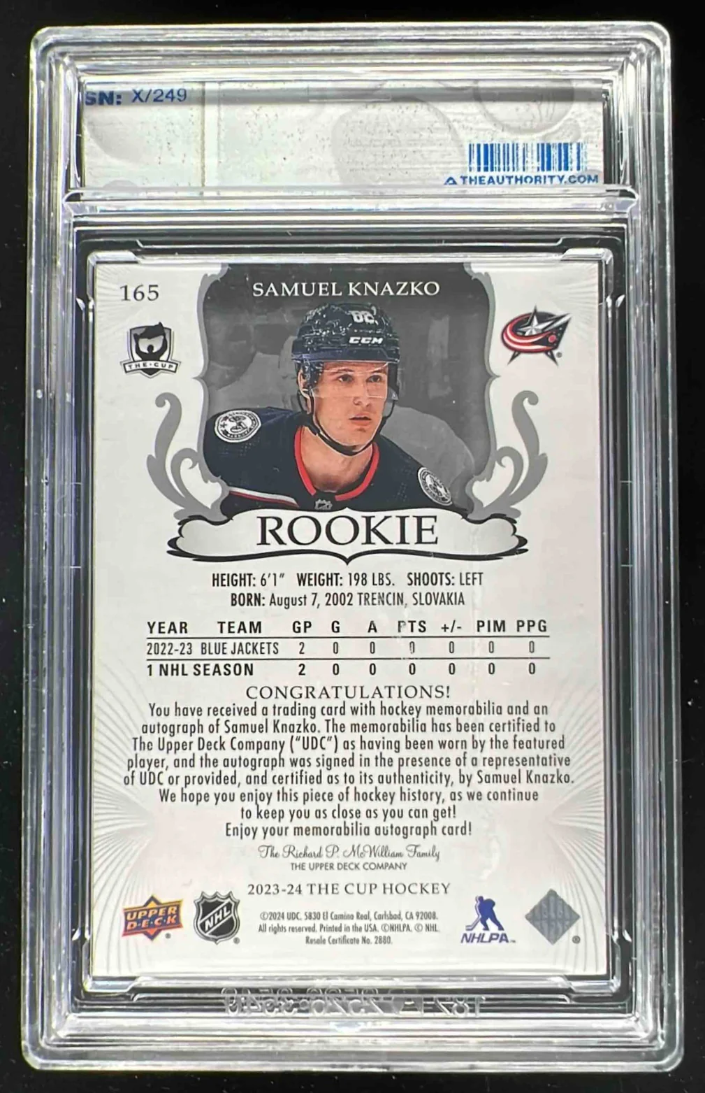 2023-24 The Cup #165 Samuel Knazko Rookie Patch Auto Autograph Auto /249 - Image 2