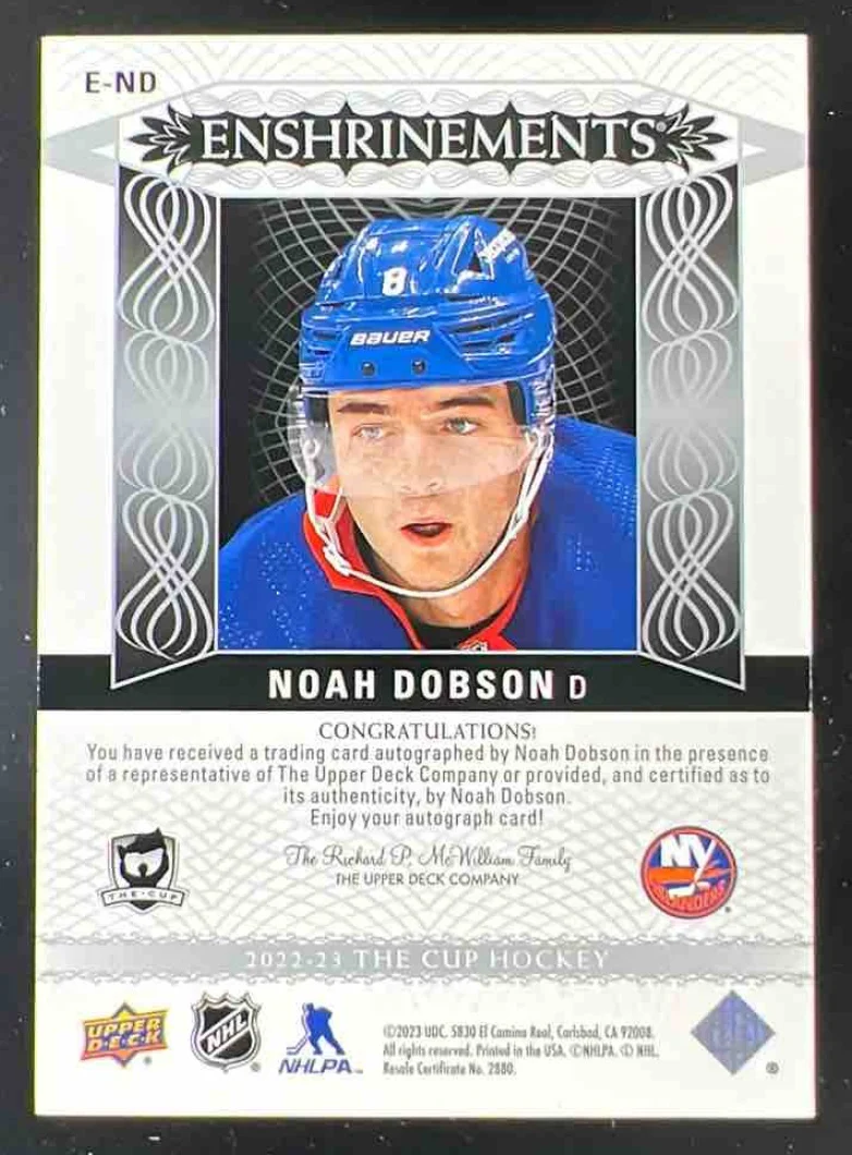 2022-23 Upper Deck The Cup Enshrinements #E-ND Noah Dobson Auto /99 - Image 2