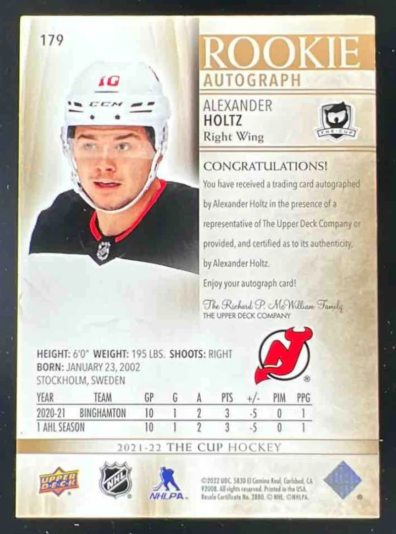 2021-22 Upper Deck The Cup Gold Spectrum Foil #179 Alexander Holtz RC Auto /36 - Image 2