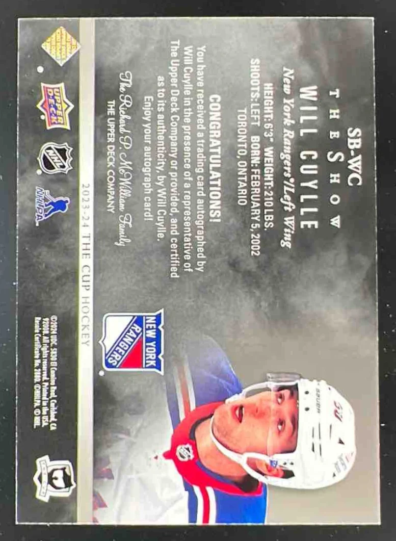2023-24 The Cup The Show Black Auto #SB-WC Will Cuylle Autograph Auto - Image 2