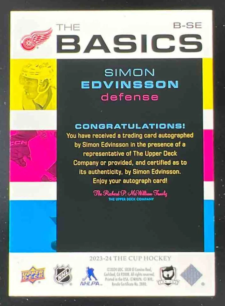 2023-24 The Cup The Basics Auto #B-SE Simon Edvinsson Autograph Auto - Image 2