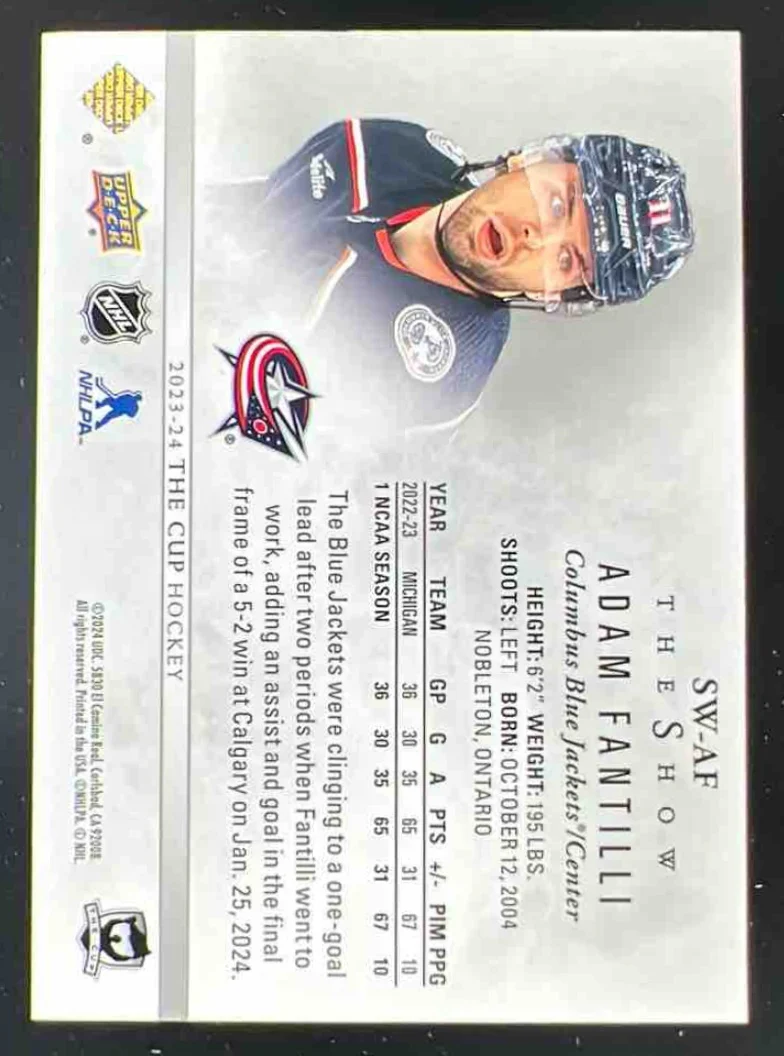 2023-24 The Cup The Show White #SW-AF Adam Fantilli RC /99 - Image 2