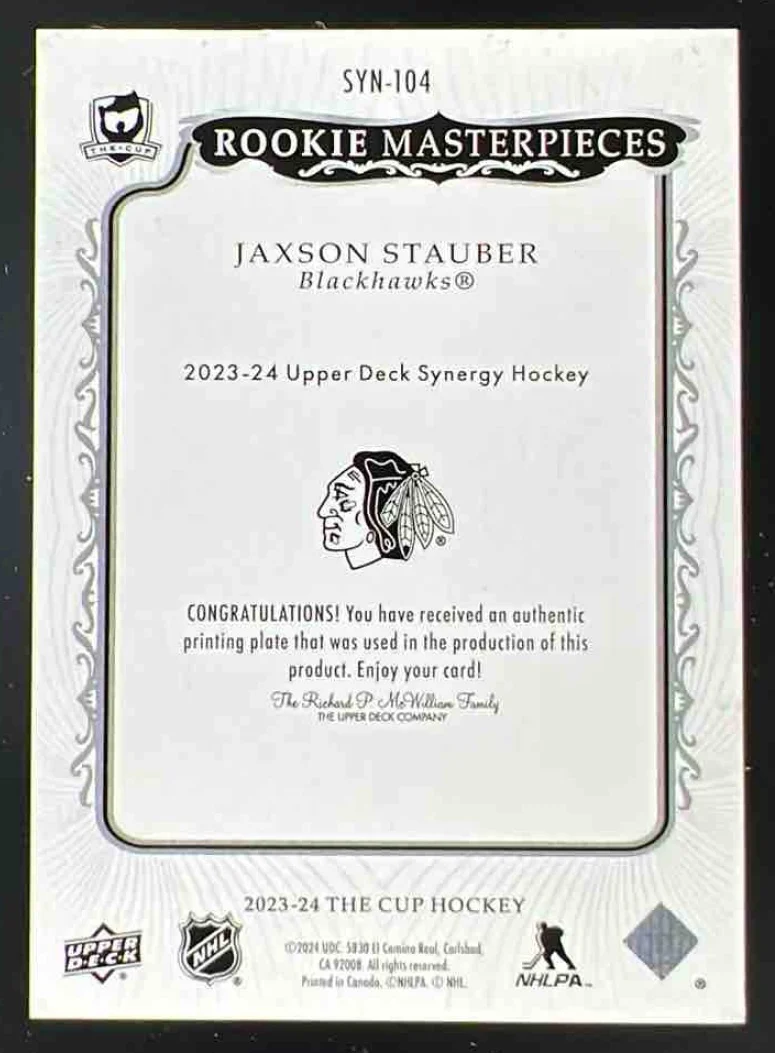 2023-24 The Cup Rookie Masterpieces Printing Plate Magenta Jaxson Stauber 1/1 - Image 2