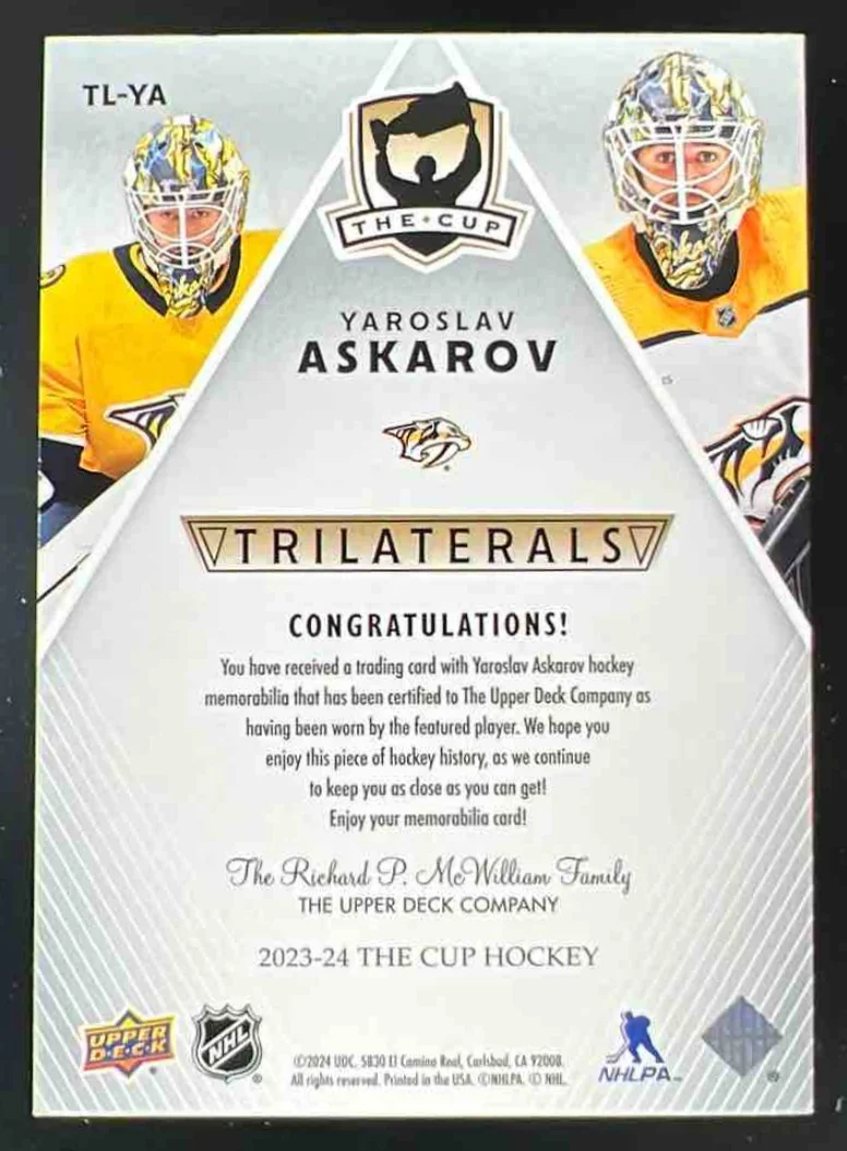 2023-24 The Cup Trilaterals Jersey #TL-YA Yaroslav Askarov /33 - Image 2