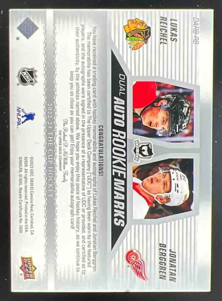 2022 The Cup Dual Auto Rookie Marks #DARB-RB Lukas Reichel Jonatan Berggren /18 - Image 2