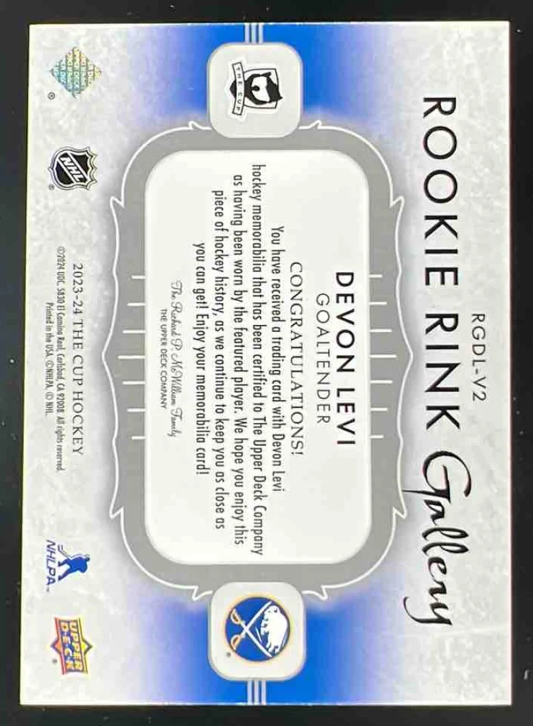 2023-24 The Cup Rookie Rink Gallery Patch #RGDL-V2 Devon Levi /35 - Image 2