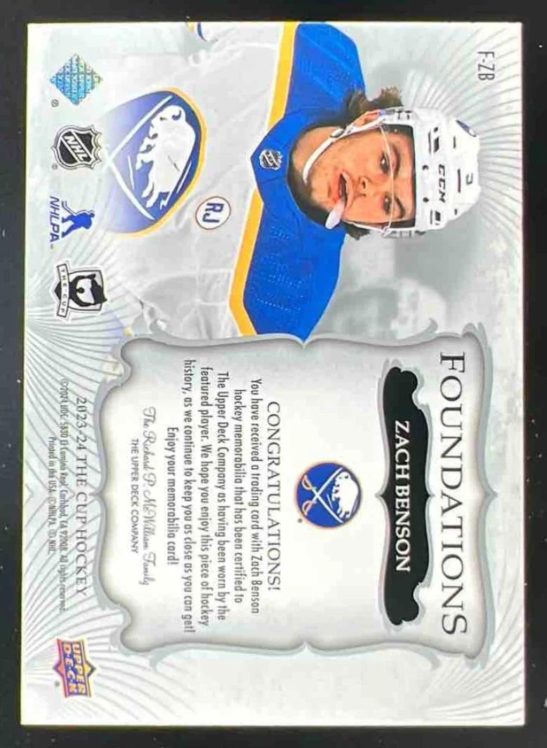 2023-24 The Cup Foundations Quad Jersey #F-ZB Zach Benson /99 - Image 2
