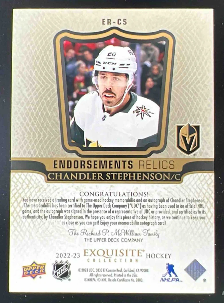 2022 The Cup Exquisite Endorsements Relics Chandler Stephenson Auto /50 - Image 2