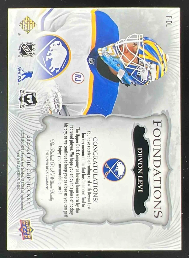 2023-24 The Cup Foundations Quad Jersey #F-DL Devon Levi /99 - Image 2