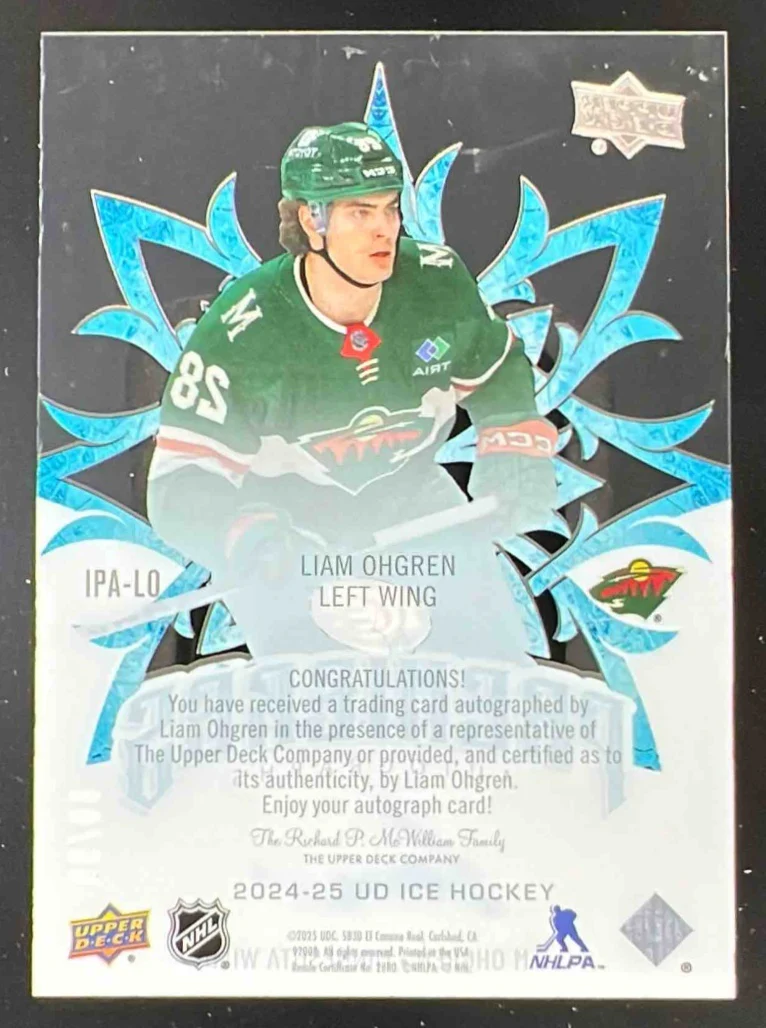 2024 Upper Deck Ice Premieres Autographs #IPA-LO Liam Ohgren Autograph Auto /99 - Image 2