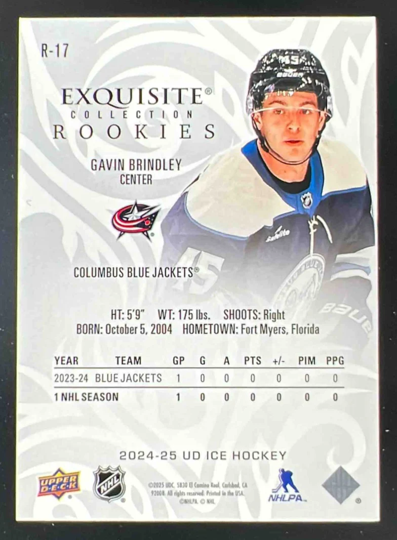 2024 Upper Deck Ice Exquisite Collection Rookies Black #R-17 Gavin Brindley 1/1 - Image 2