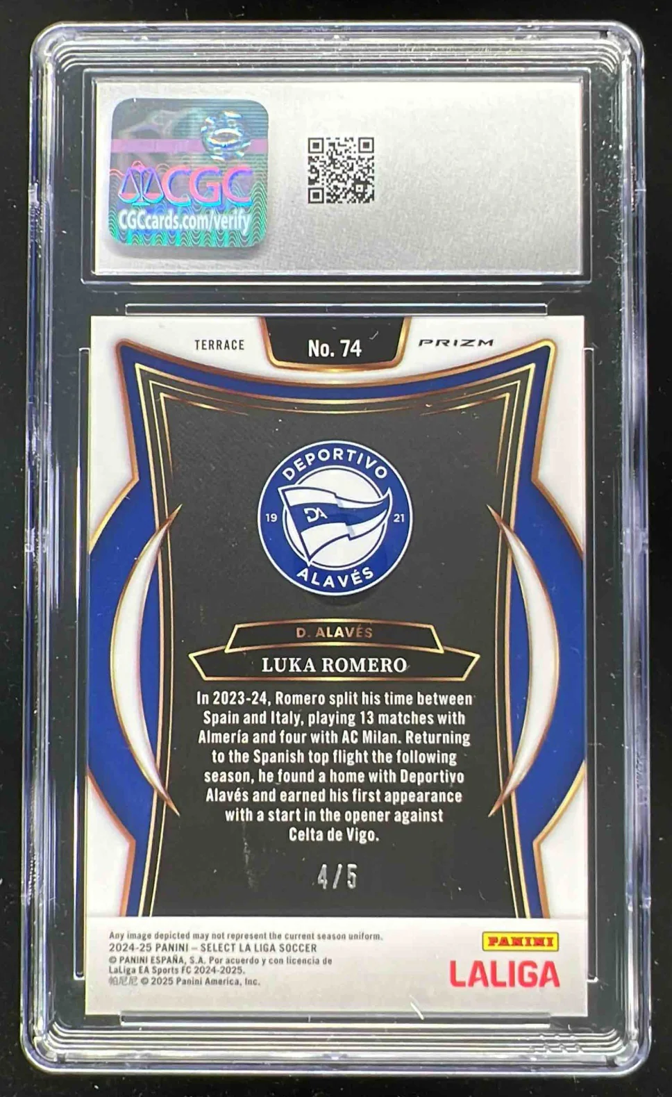 2024 Panini Select La Liga Green Prizm #74 Luka Romero Terrace /5 CGC 10 - Image 2