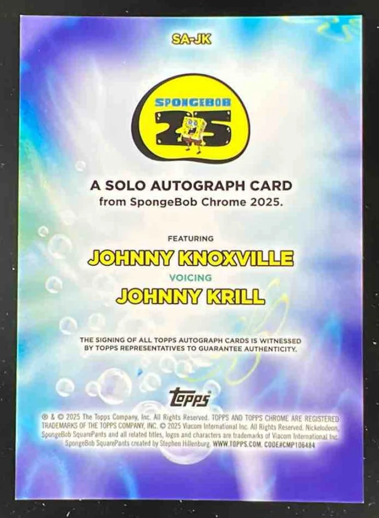 2025 Topps Chrome SpongeBob Autographs #SA-JK Johnny Knoxville Autograph Auto - Image 2