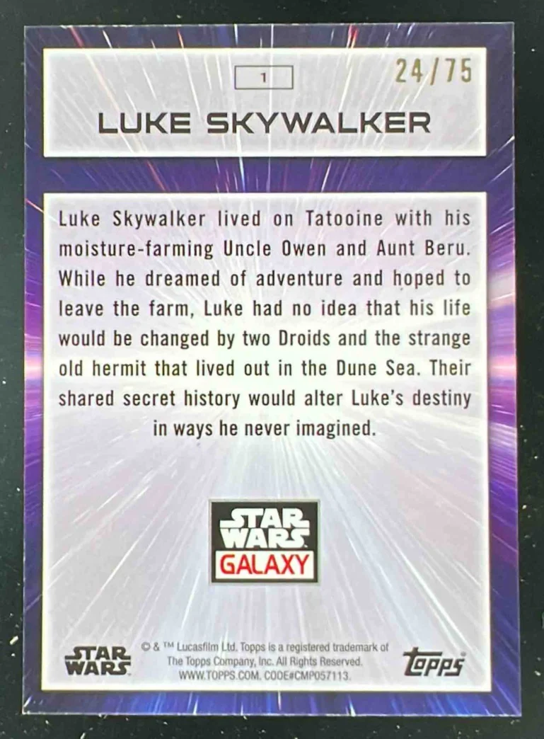2022 Topps Chrome Star Wars Galaxy Prism #1 Luke Skywalker /75 - Image 2