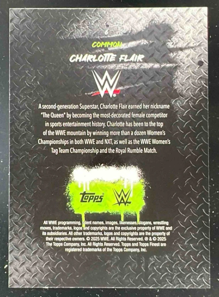 2025 Topps Finest WWE Common Gold Refractor #6 Charlotte Flair /75 - Image 2