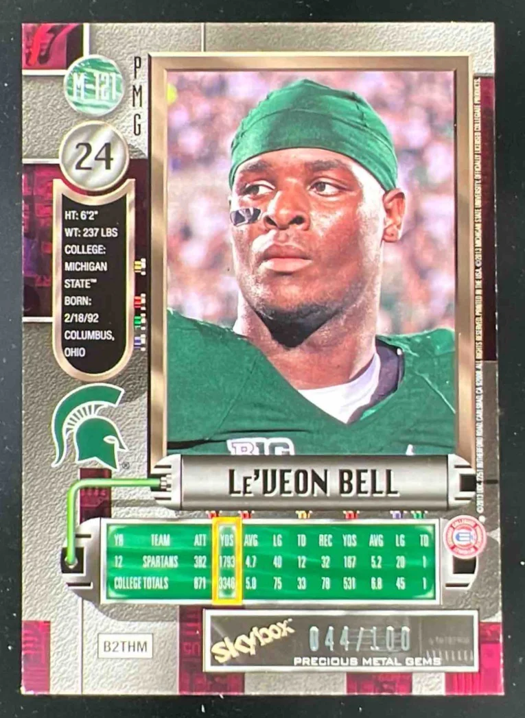 2013 Fleer Retro Metal Universe Precious Metal Gems Red Le Veon Bell RC /100 - Image 2