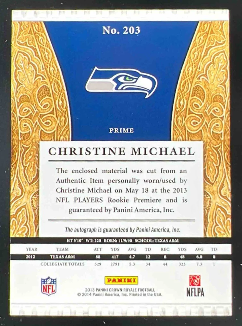 2013 Crown Royale Crown Royale Rookie Purple #203 Christine Michael RC Auto /5 - Image 2