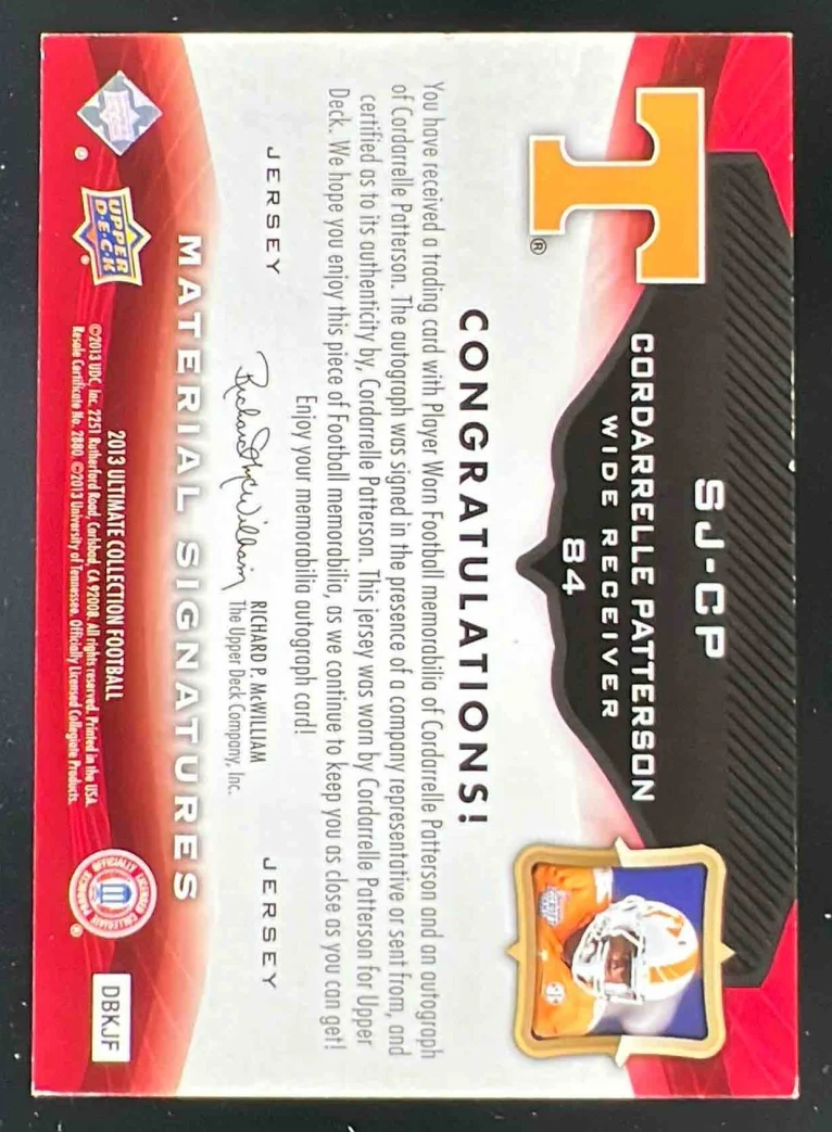 2013 Ultimate Collection Signature Jerseys #CP Cordarrelle Patterson RC Auto /30 - Image 2
