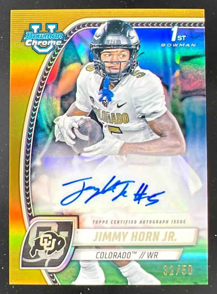 2024 Bowman Chrome University Gold Refractor #PA-JHR Jimmy Horn Jr. Auto /50
