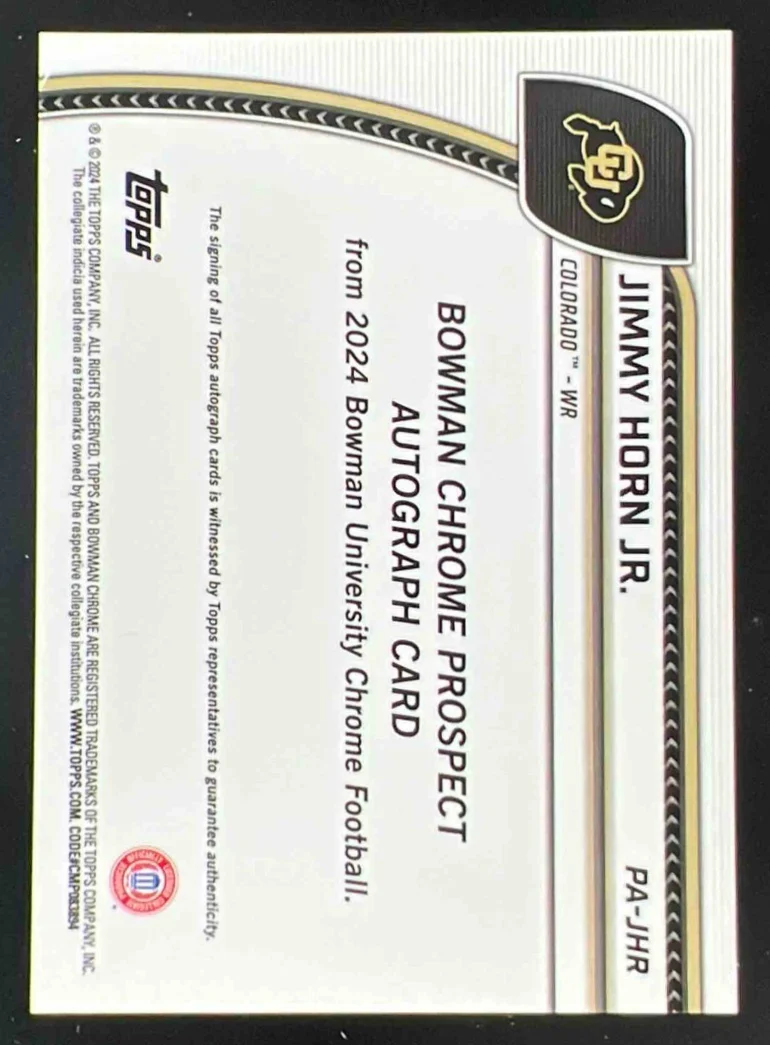 2024 Bowman Chrome University Gold Refractor #PA-JHR Jimmy Horn Jr. Auto /50 - Image 2