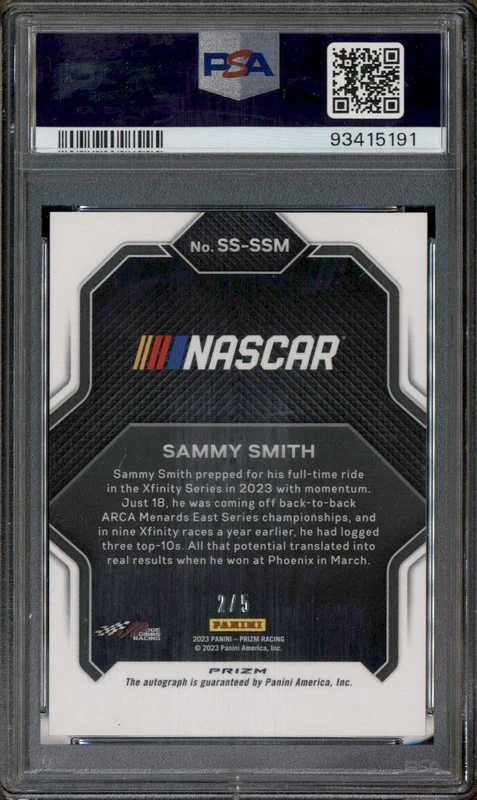 2023 Panini Prizm Nascar Spotlight Signature White Sammy Smith Auto /5 PSA 10 - Image 2