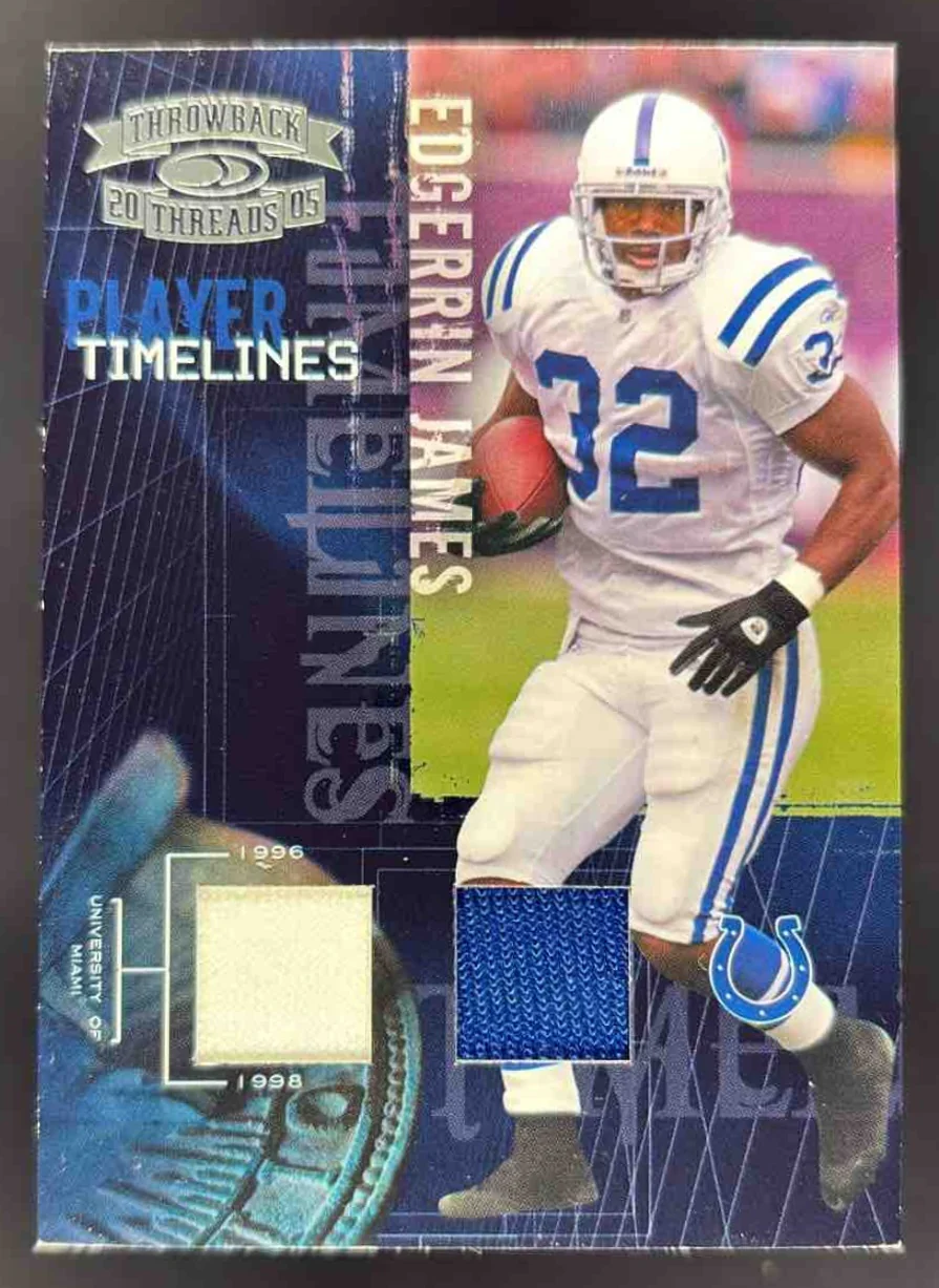 2005 Donruss Throwback Threads Player Timeline Dual Material Edgerrin James /250