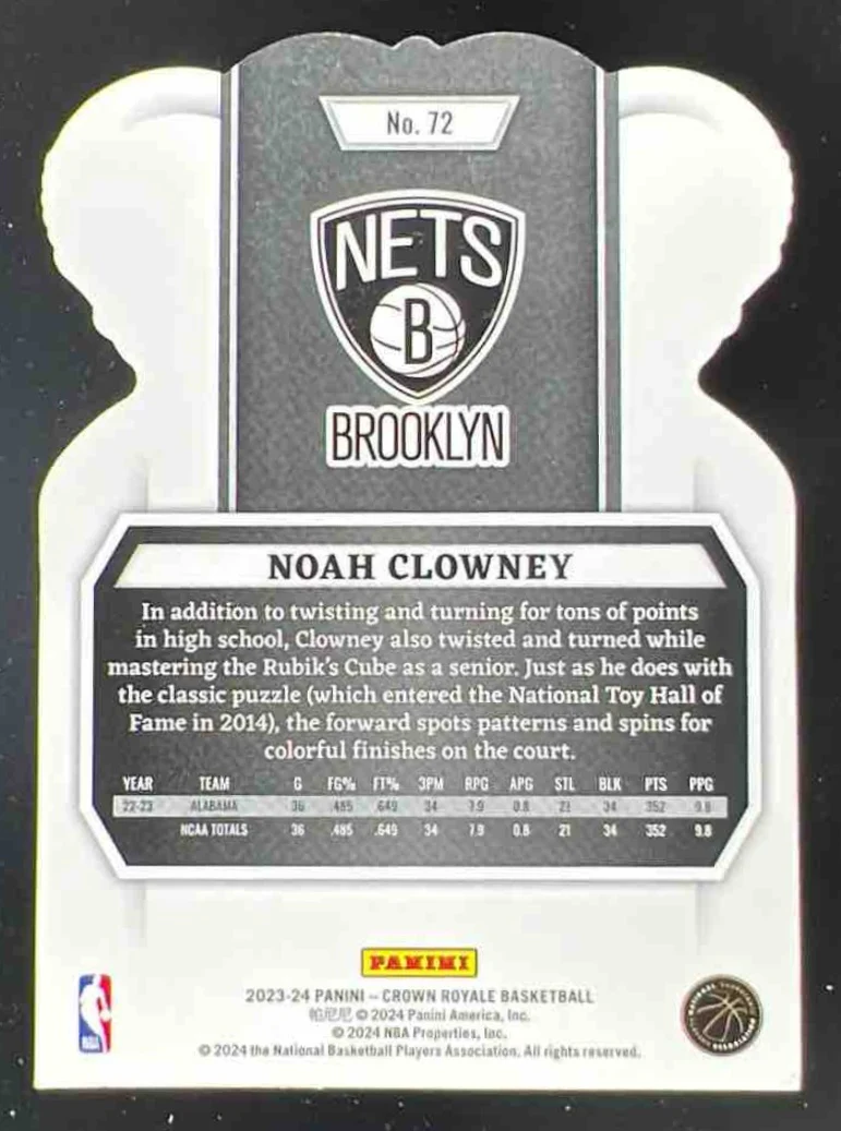 2023-24 Panini Crown Royale International Gold #72 Noah Clowney RC /8 - Image 2