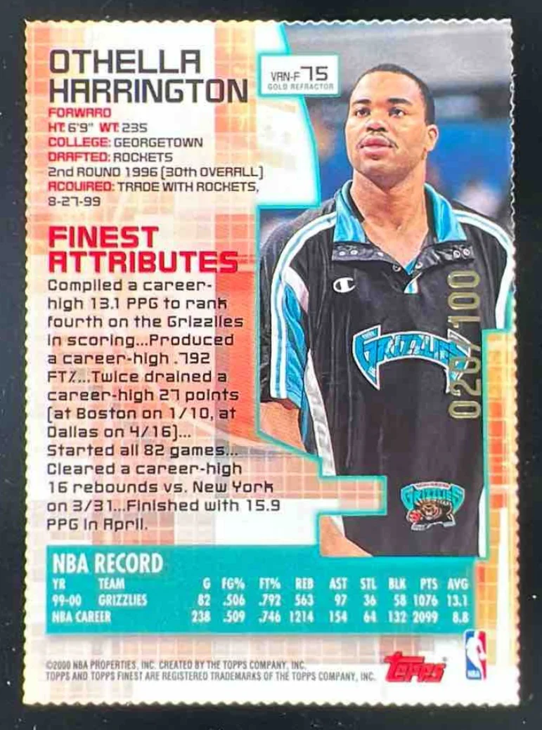 2000-01 Topps Finest Gold Refractors #75 Othella Harrington /100 - Image 2