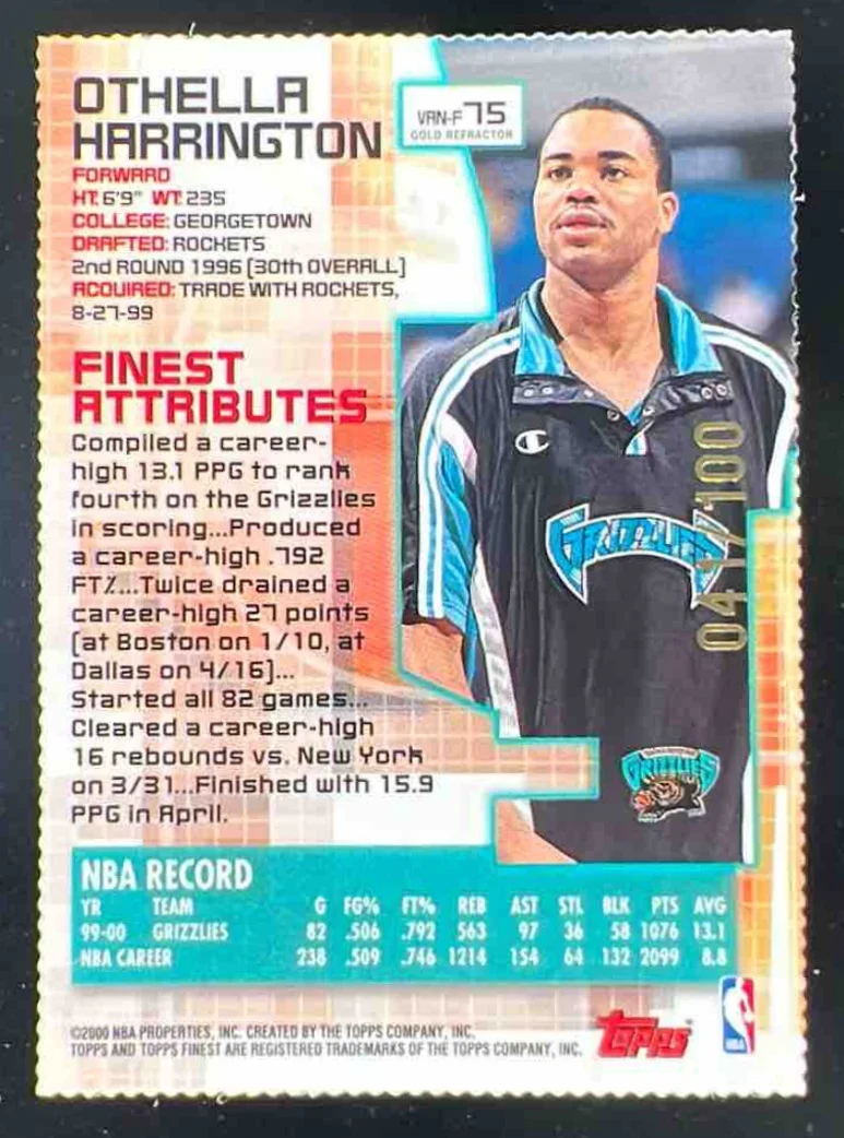 2000-01 Topps Finest Gold Refractors #75 Othella Harrington /100 - Image 2