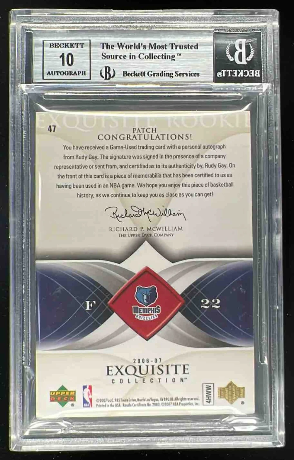 2006-07 Exquisite Collection #47 Rudy Gay Autograph RC Auto /99 BGS 8.5 - Image 2