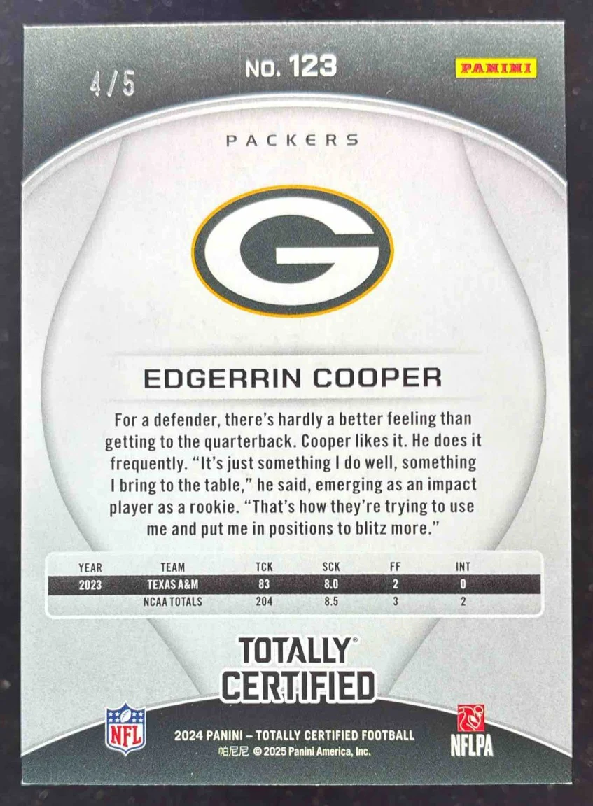 2024 Panini Certified Rookies Green Mirror #135 Edgerrin Cooper RC /5 - Image 2