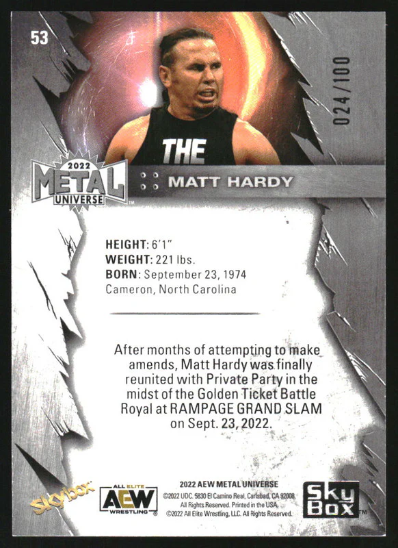 2022 SkyBox Metal Universe AEW Precious Metal Gems Red #53 Matt Hardy /100 - Image 2
